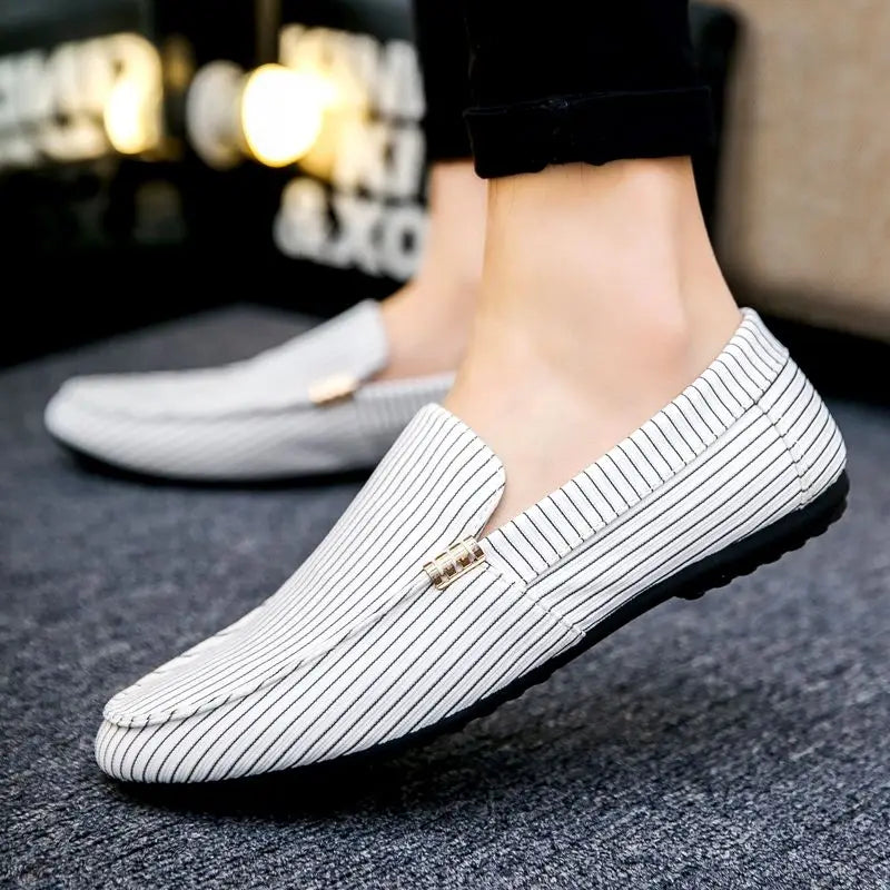 Men's Leather Shoes White Flat Stripe Male Casual Shoe 2025 Trend Common Retro Classic Original Summer Sale Low Price New in On